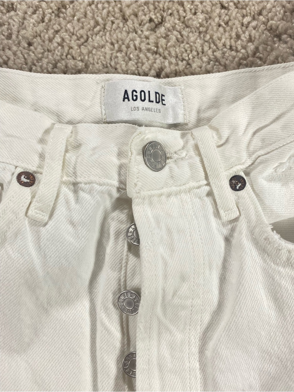 AGOLDE 90s Loose Fit 24 Enamel White Distressed Straight Leg Jeans Grunge Thrash - Picture 4 of 15